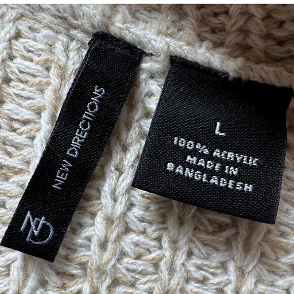 Ivory Marled Sweater L Button Cowl Neck Chunky Cable Knit Detail Oatmeal Cozy - Picture 11 of 14